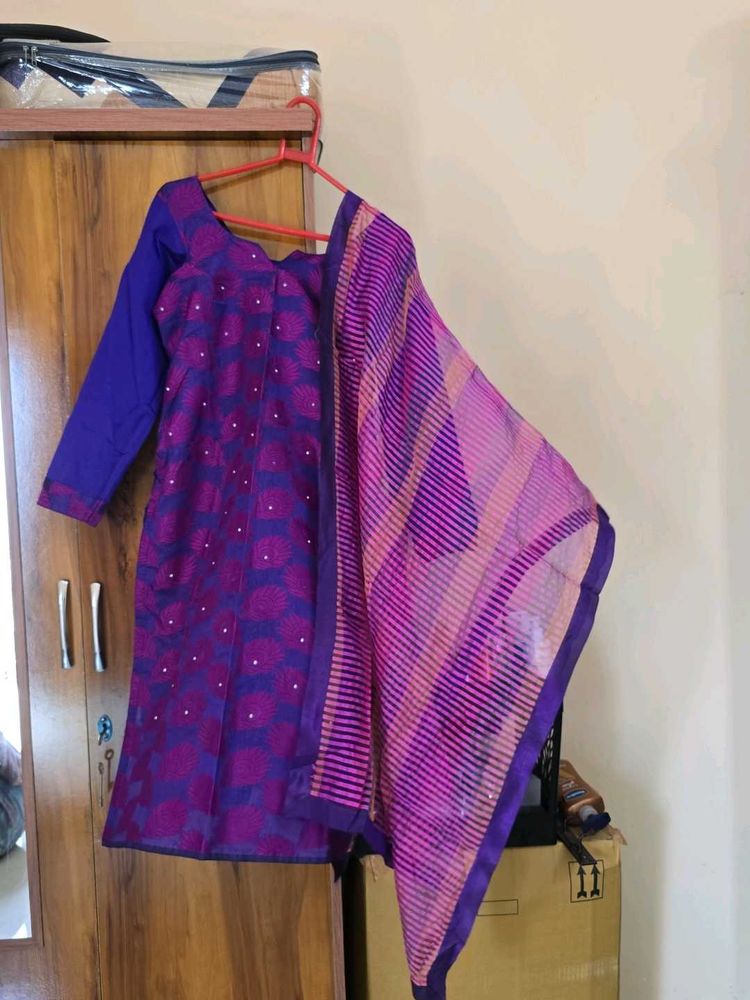 Purple &amp; Blue Embellished Salwar Kameez
