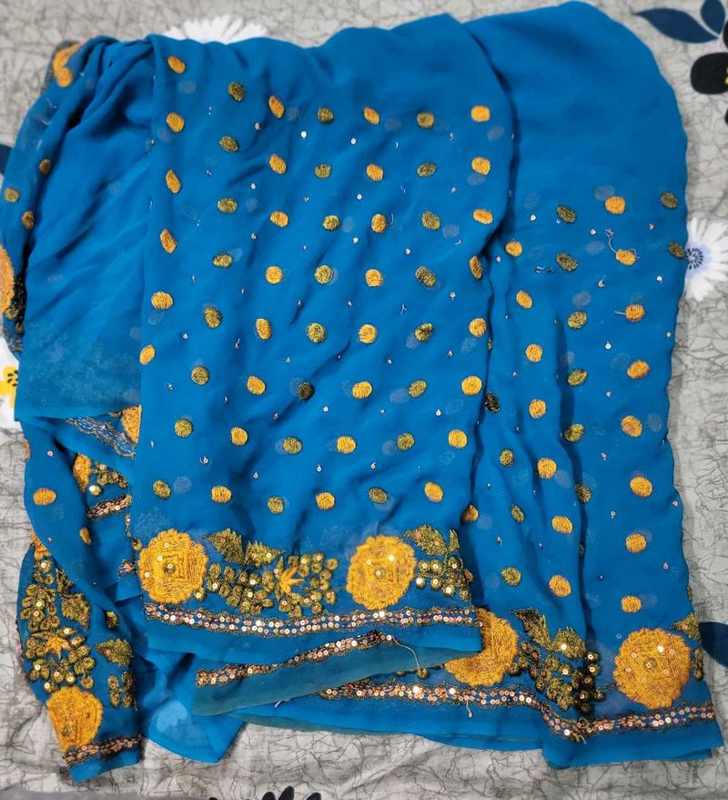 Blue Embellished Saree