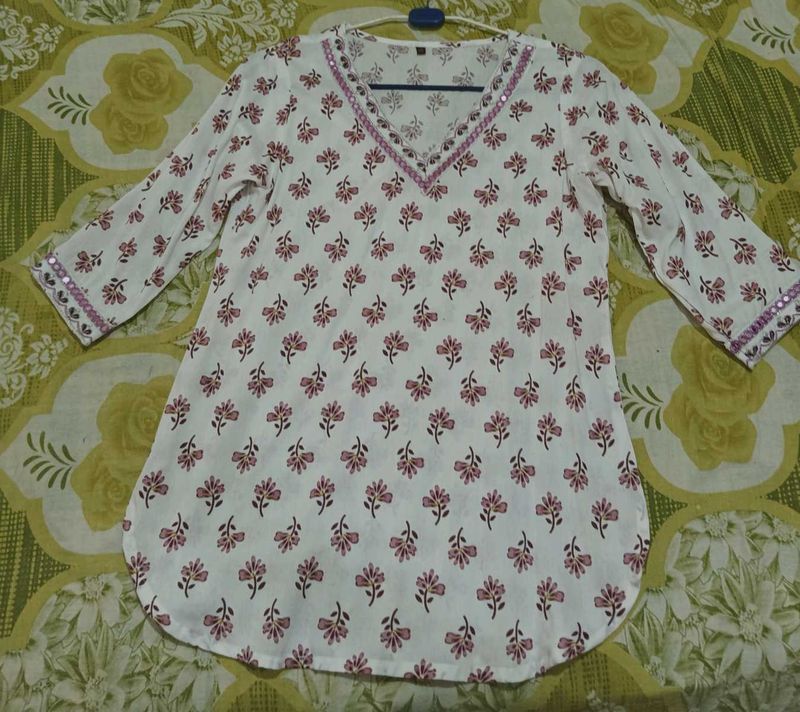Floral Tunic with Embellished Neckline