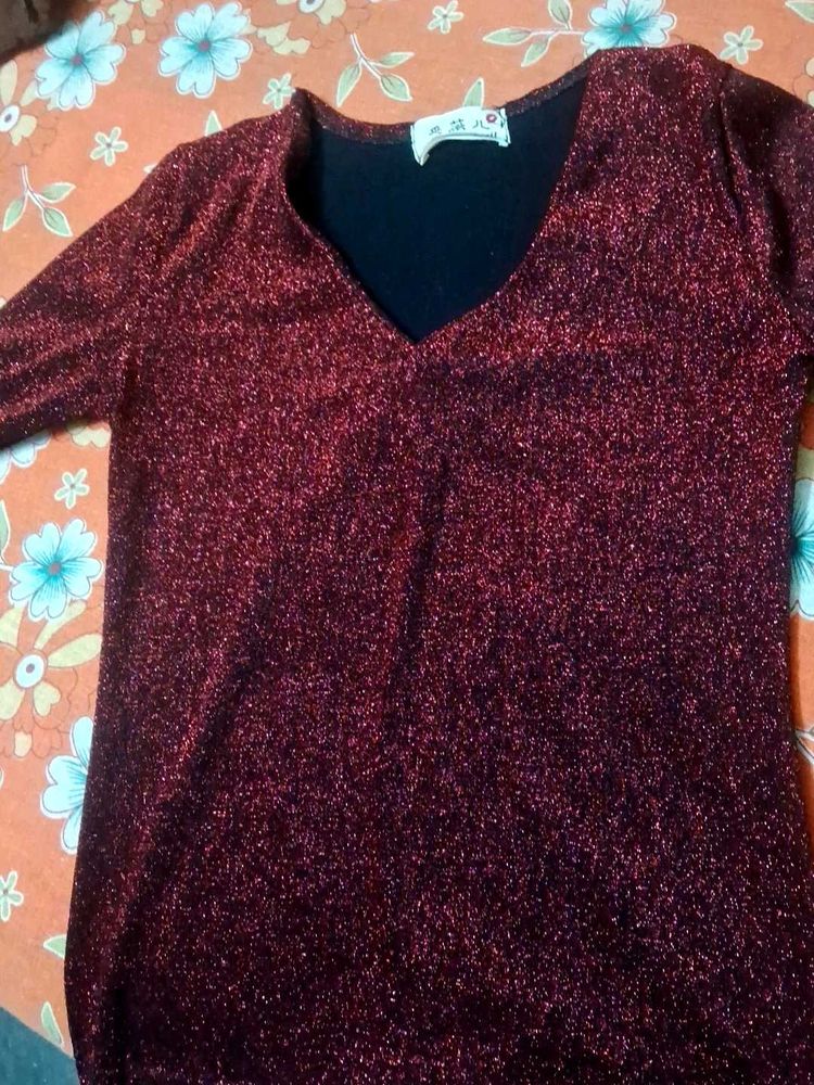 Sparkly Red V-Neck Top