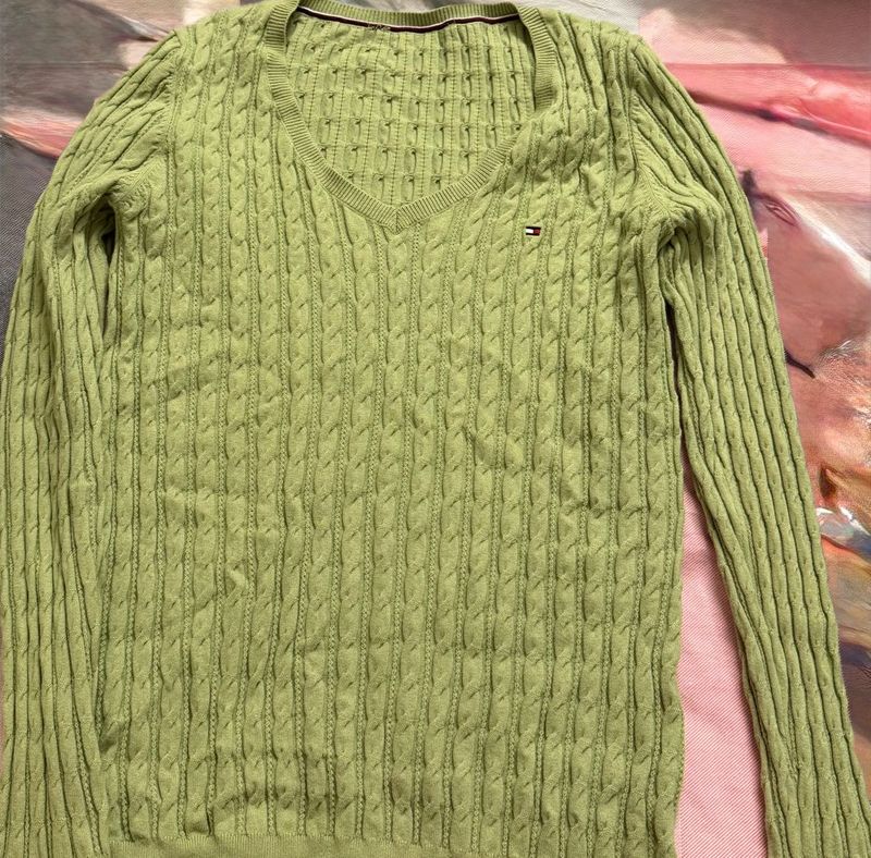 Tommy Hilfiger Green Cable Knit Sweater