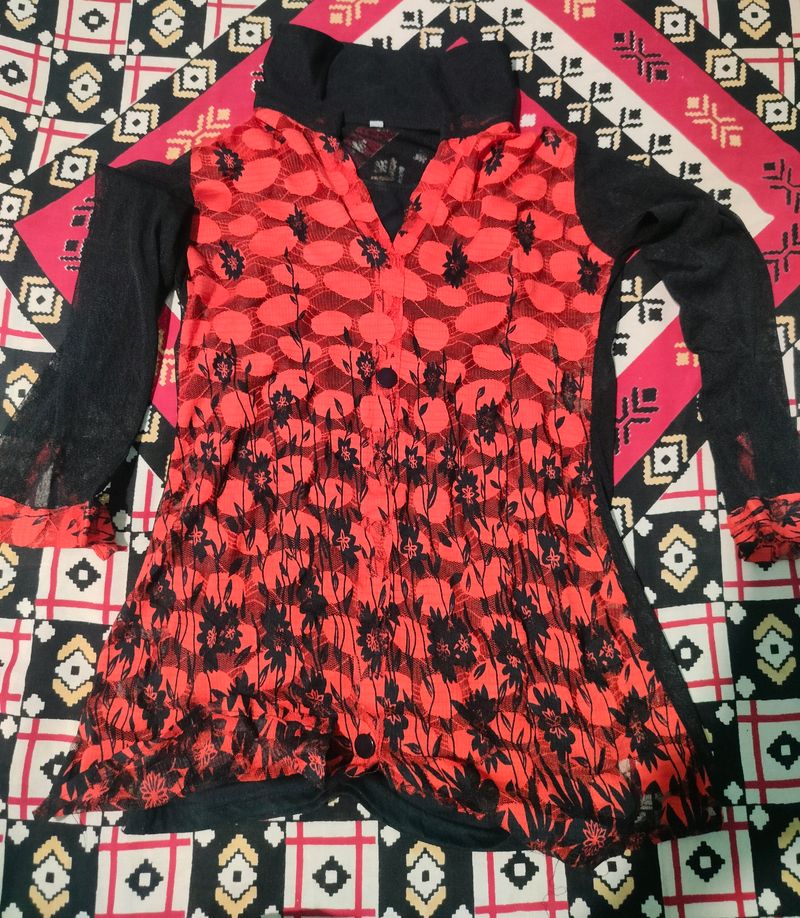 Red Black Net Top