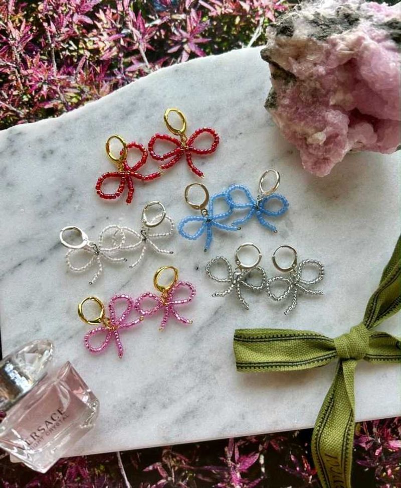 Bow Beaded Dangle Earrings