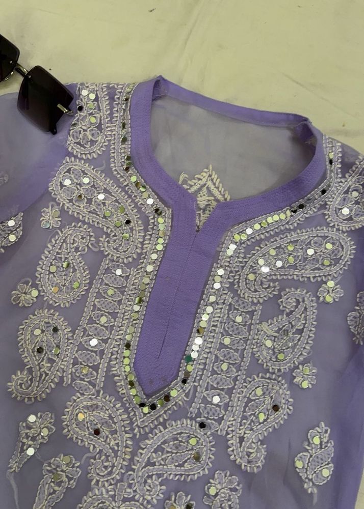 Short Chikankari Mirror Work Kurti