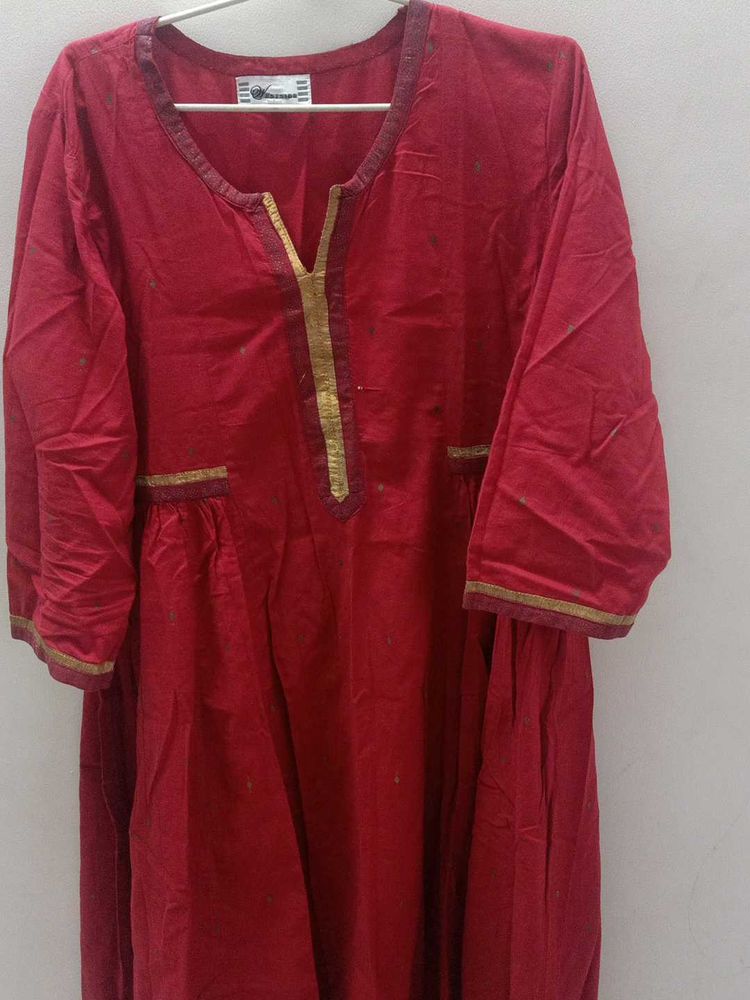 Red Embroidered Kurta