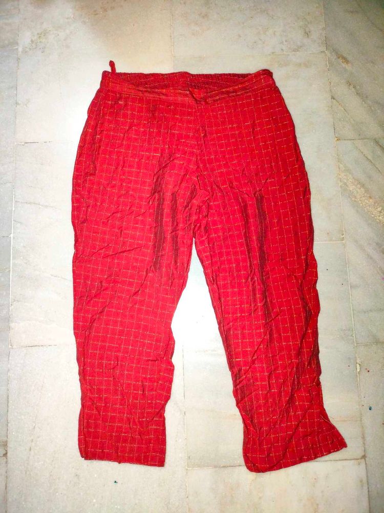 Maroon With Gold Strips Straight Fit Pant