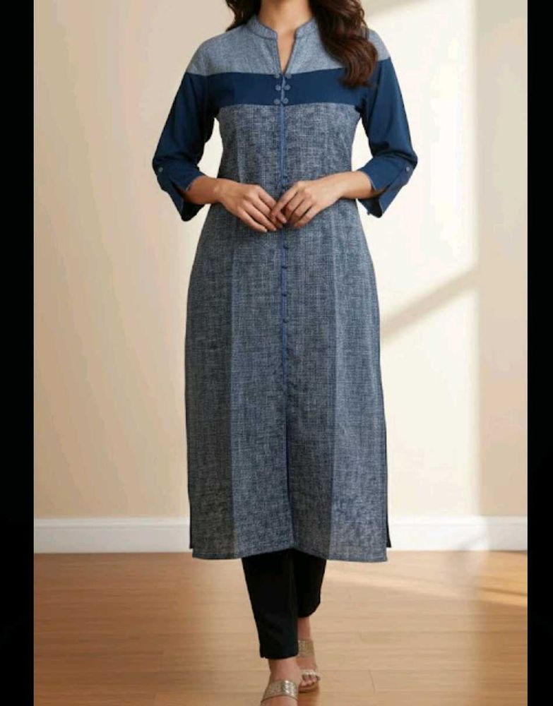 Elegant Blue Color-Block Straight Kurta