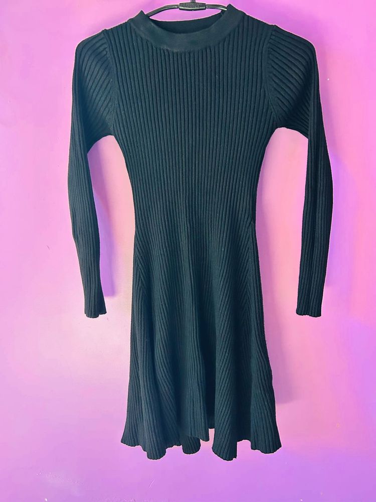 Black Ribbed Knit Dress