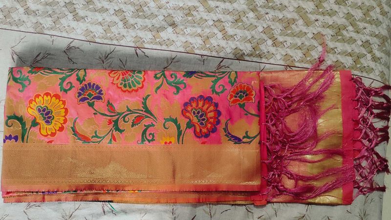Pink Floral Banarasi Silk Dupatta