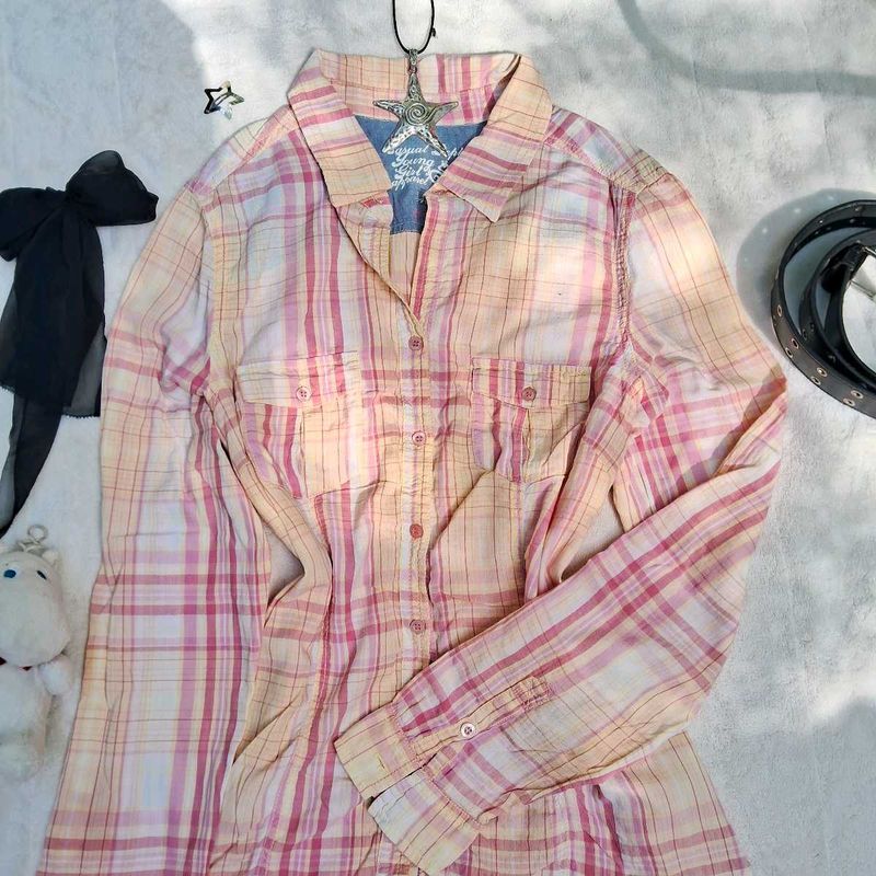 casual Pink Plaid Shirt