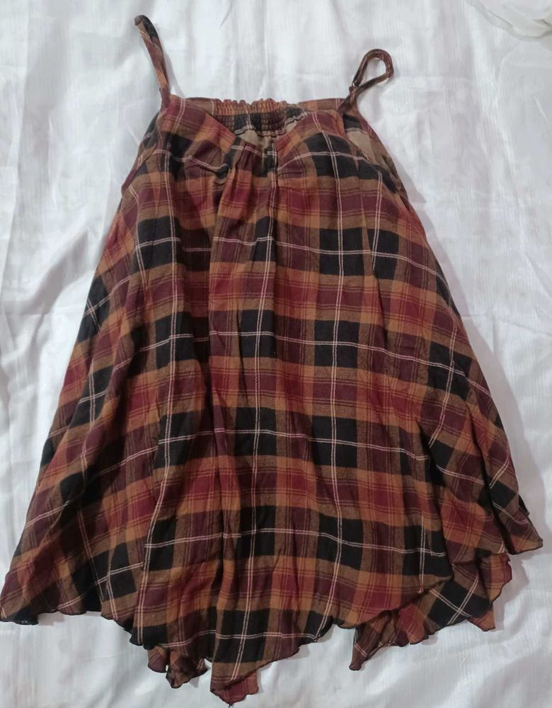 Sleeveless Checked Flared Dress