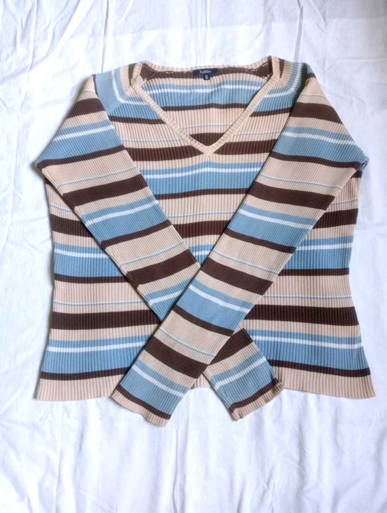 Striped V-Neck Full sleeve Top sweater