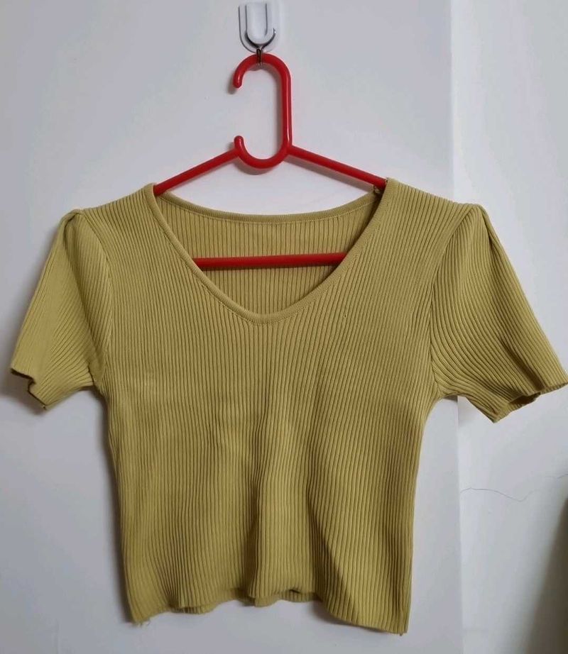 Mustard Ribbed Crop Top