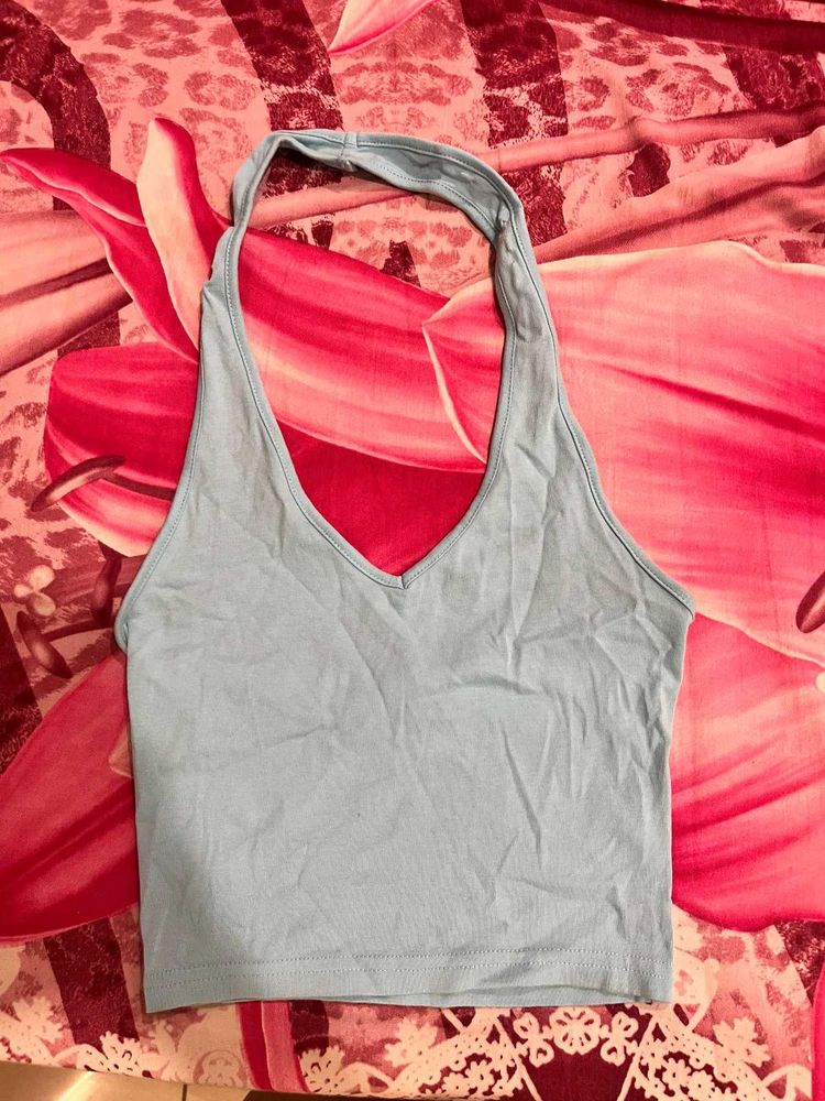 Blue Halter Crop Top