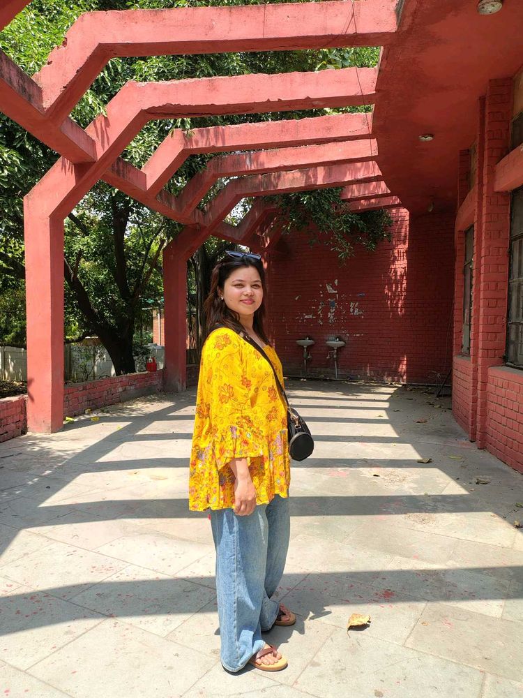 Yellow Floral Peplum Top