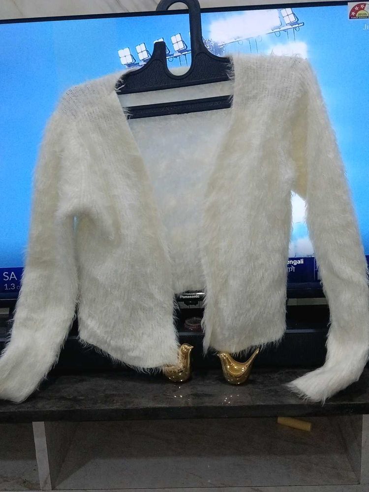 Fluffy White Cardigan