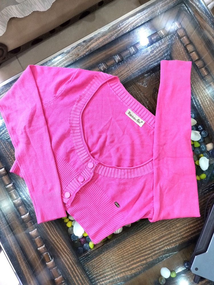 Pink Crop Full Sleeves Shrug