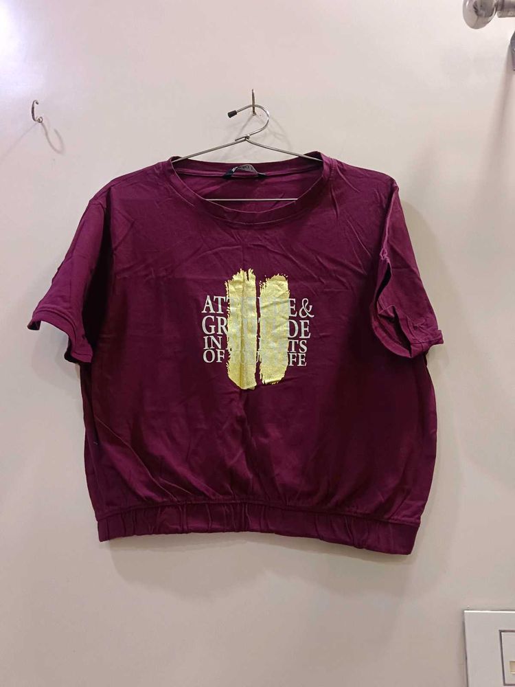 Maroon Graphic Print T-shirt