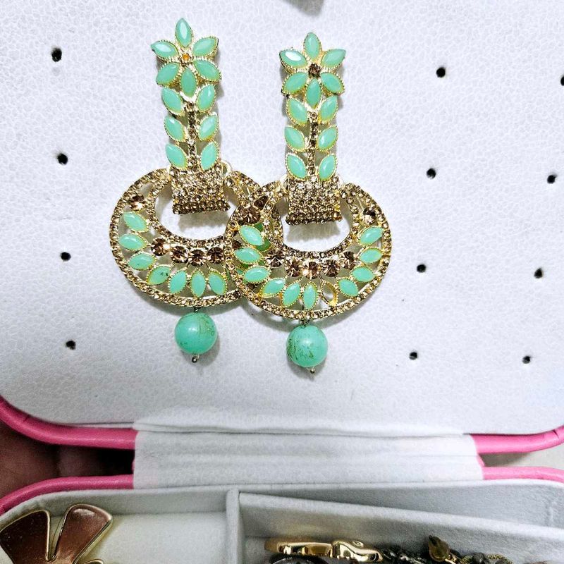 Mint &amp; Gold Statement Earrings