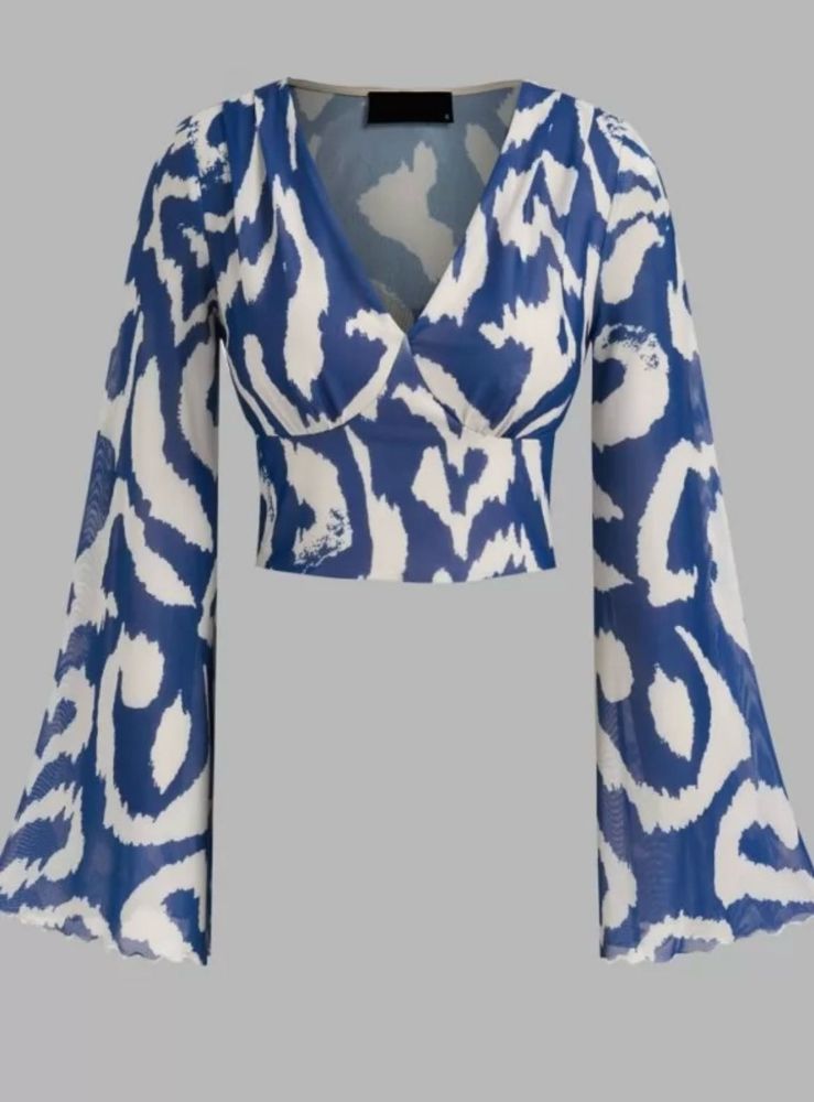 Stylish Blue &amp; White Print Top