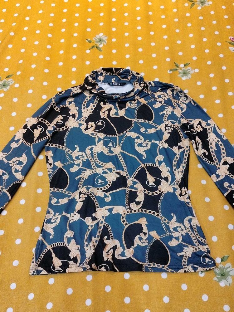Shein Chain Print Turtleneck Top