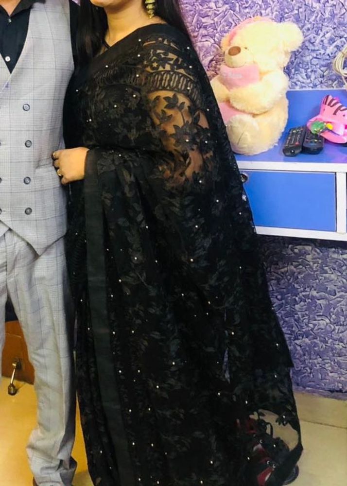Net With Pearl Black Saree