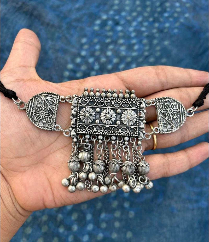 Silver Oxidized Choker Necklace