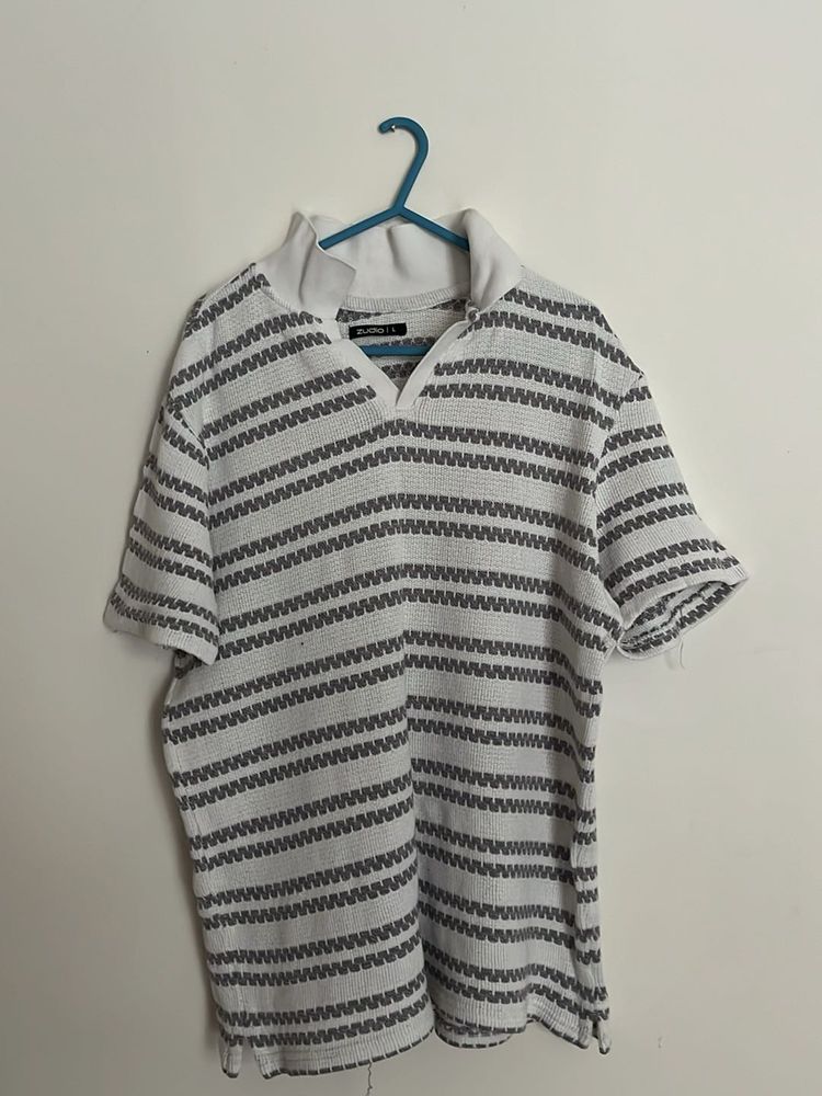 Striped Knit Polo Shirt