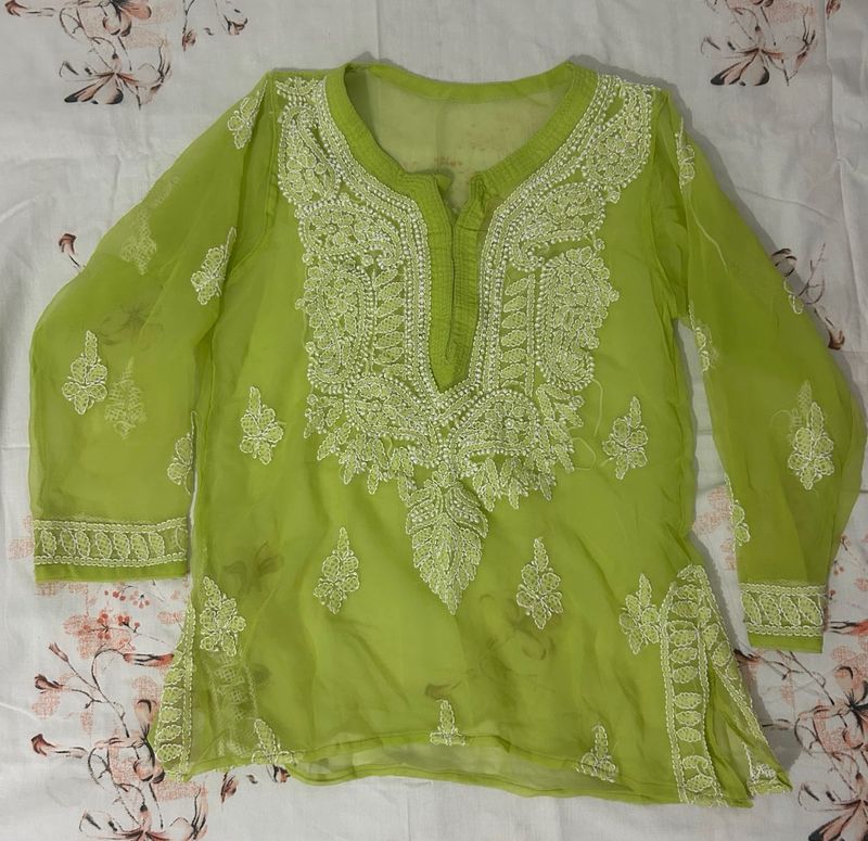 Lime Green Embroidered Kurti