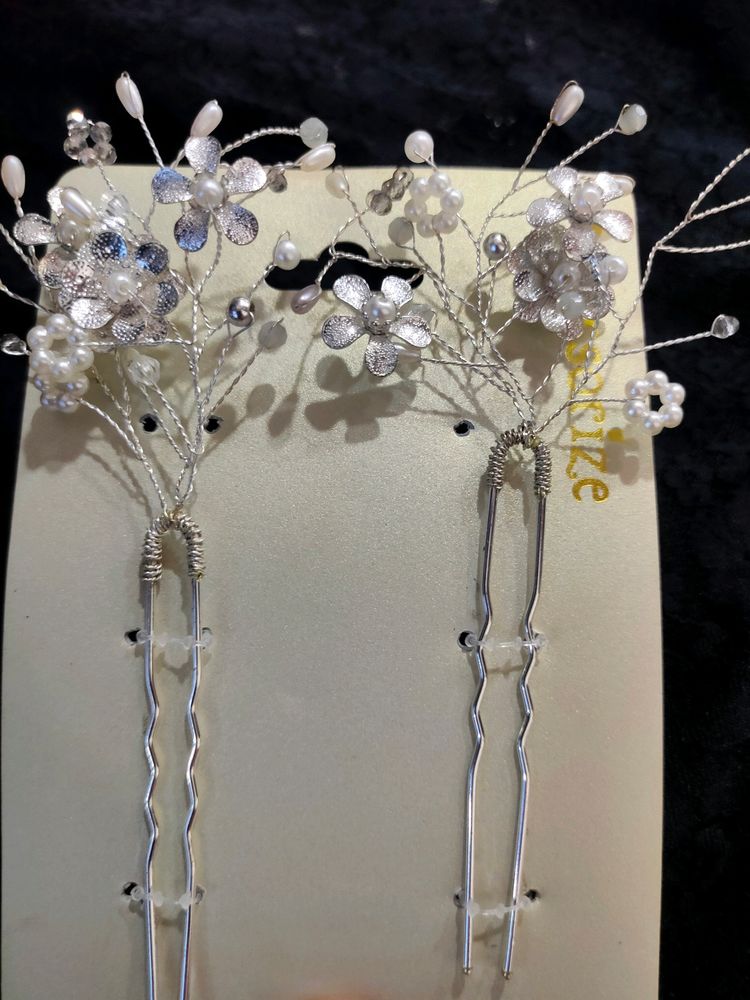 Silver Crystal Pearl  Hair Accessories