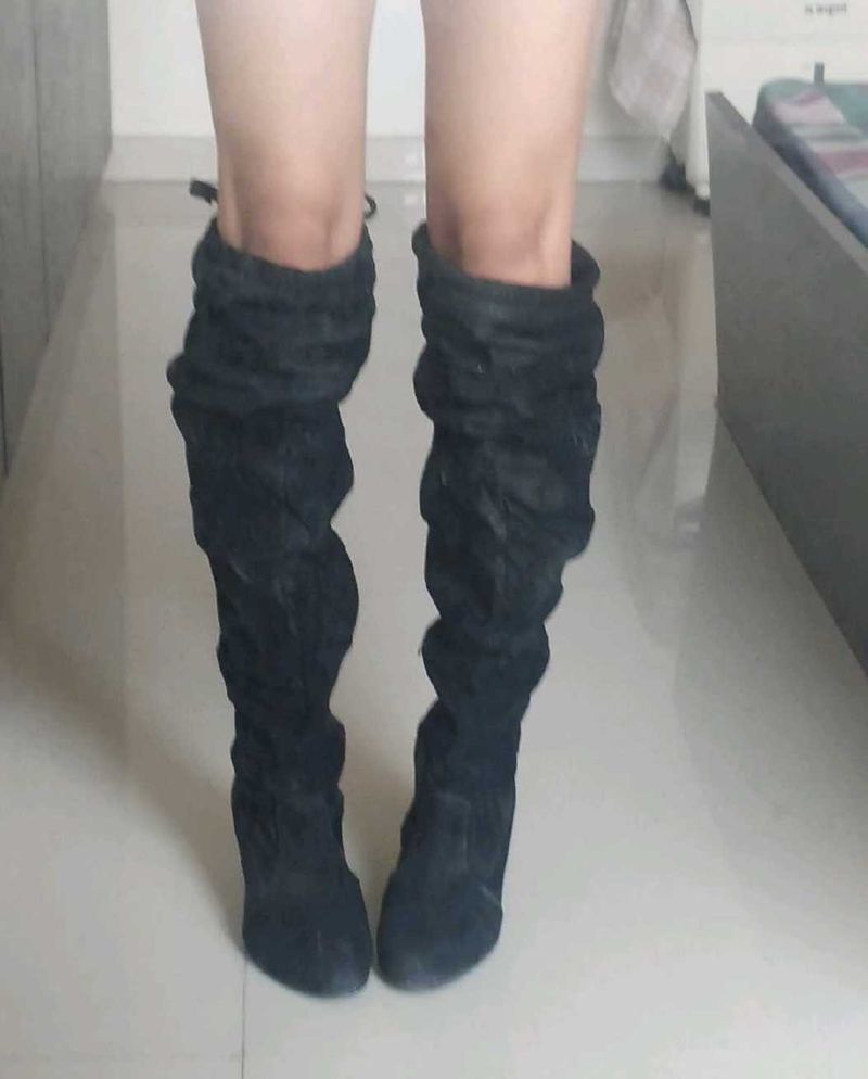 SSS Black Suede Knee High Boots