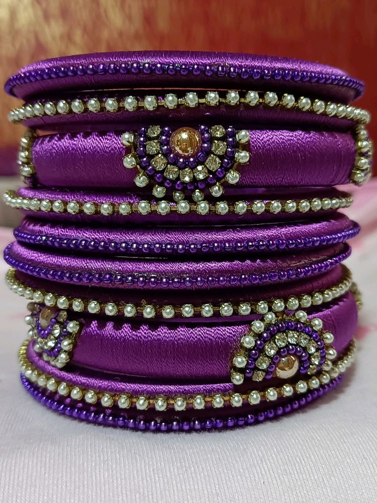 💜 Purple Colour Silk Thread Bangles
