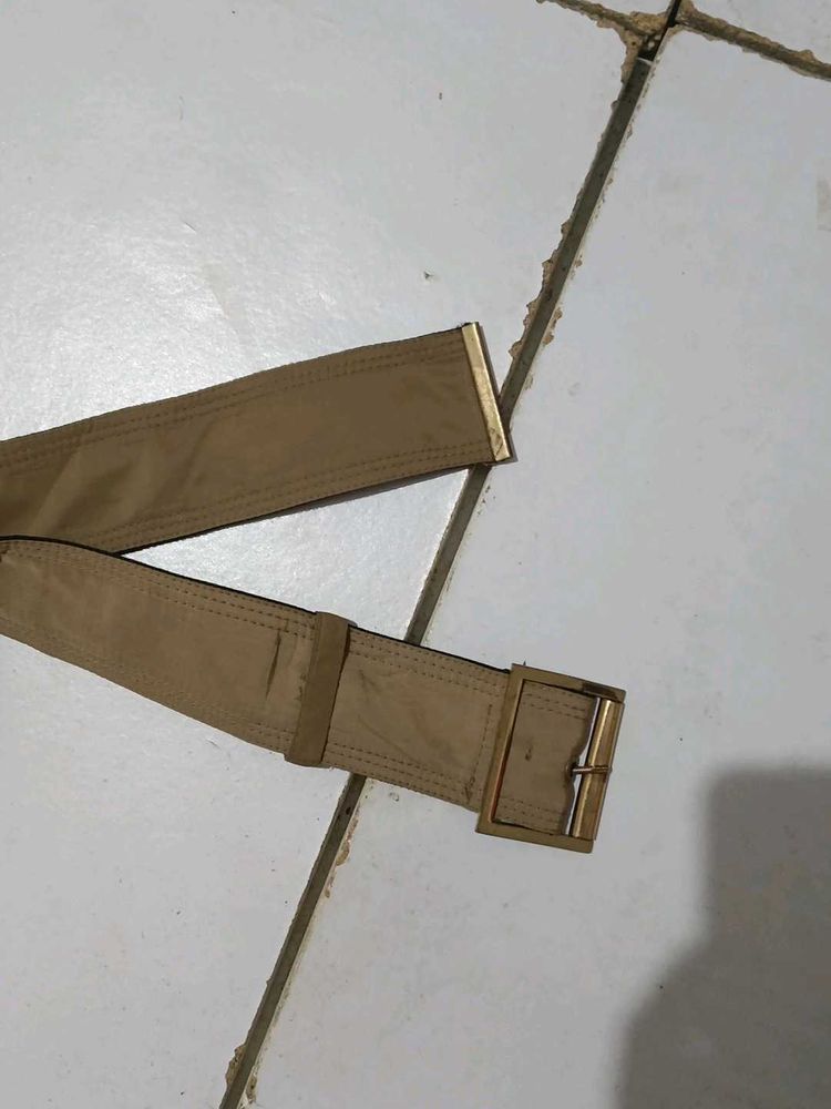 Beige Belt with Gold Buckle