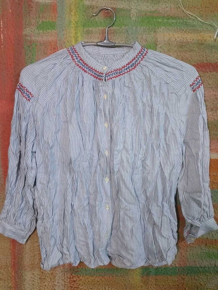 Striped Embroidered Top
