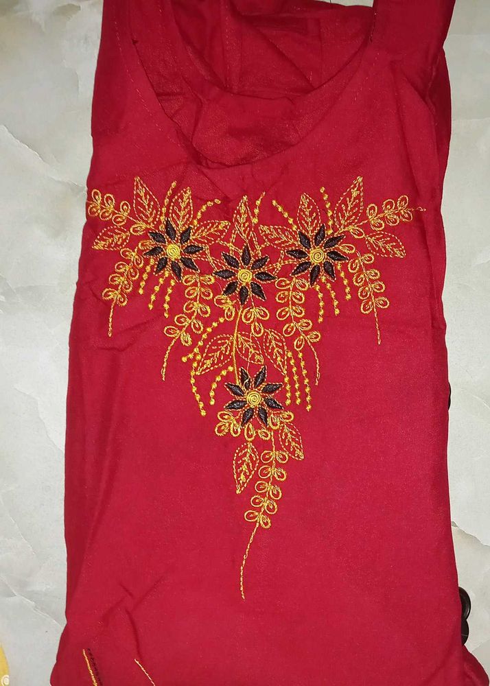 Red Embroidered Tunic Top