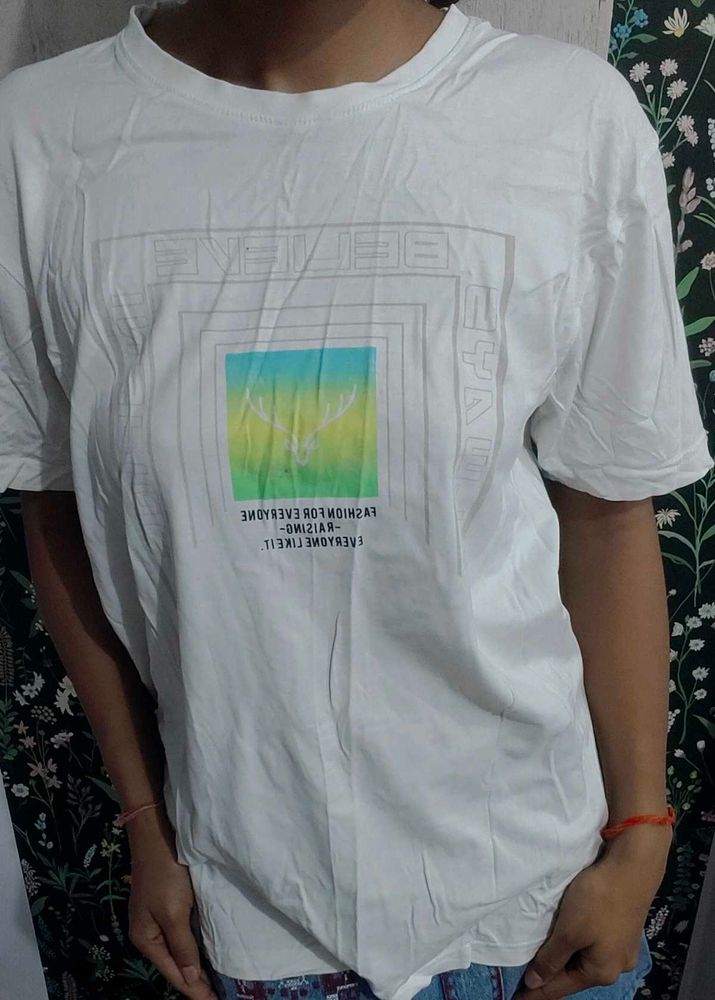 White Graphic Print Tee