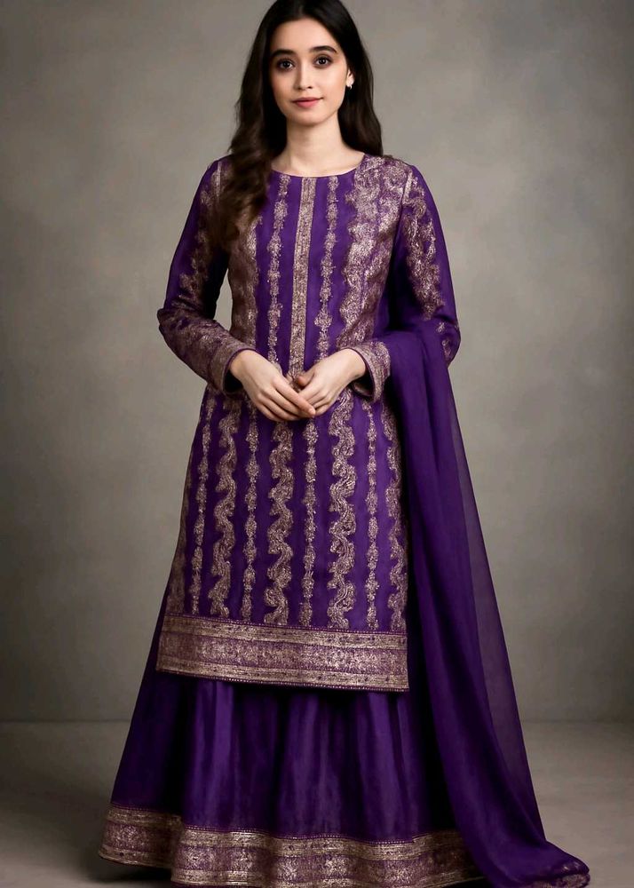 Purple Banarasi Silk Kurta And Lehnga Set 💜