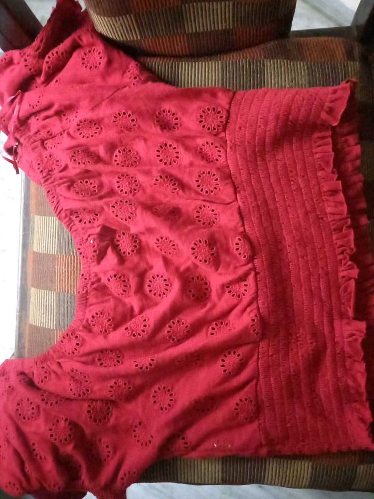 Red Embroidered Top