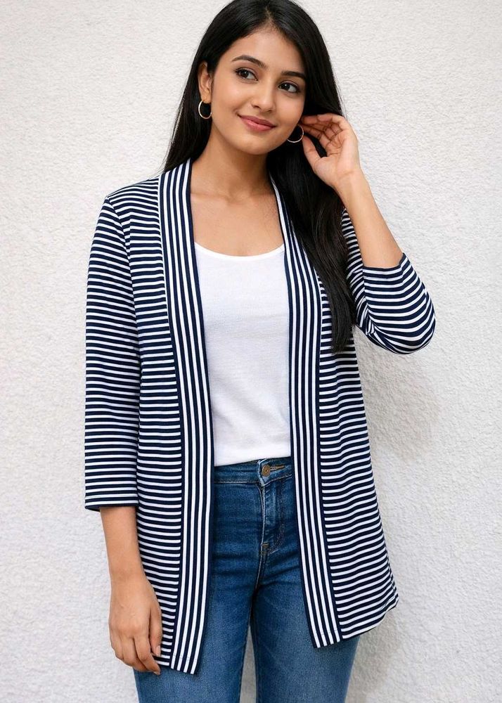 Striped Open Front Cardigan