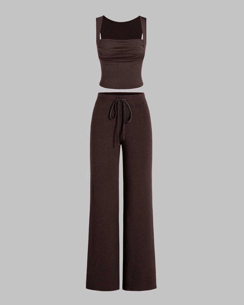 Brown Ribbed Knit Set