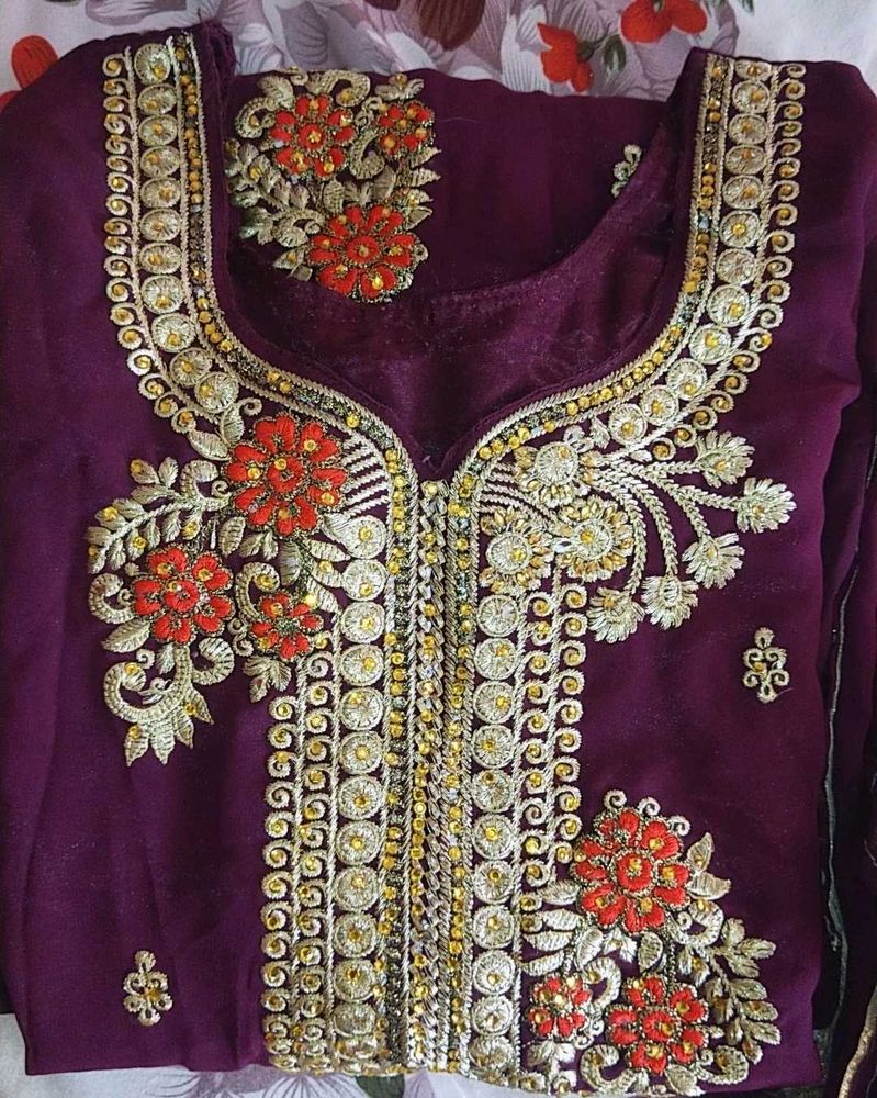 Elegant Embroidered Purple Salwar Kameez