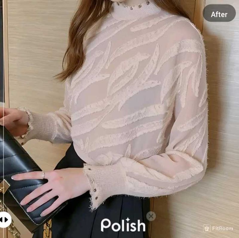 New With Tag Korean High Furr Beige Top