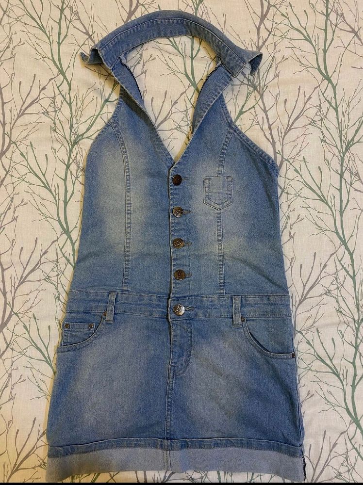 bebe Halterneck Denim Dress