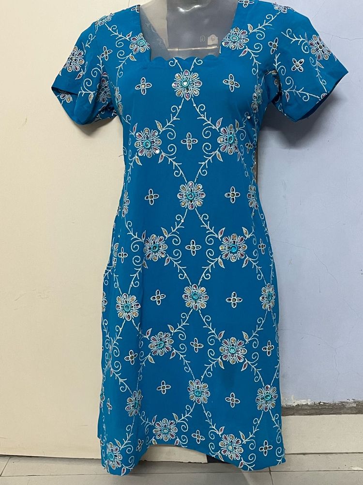 Pintrest Sky Blue Kurta With Work