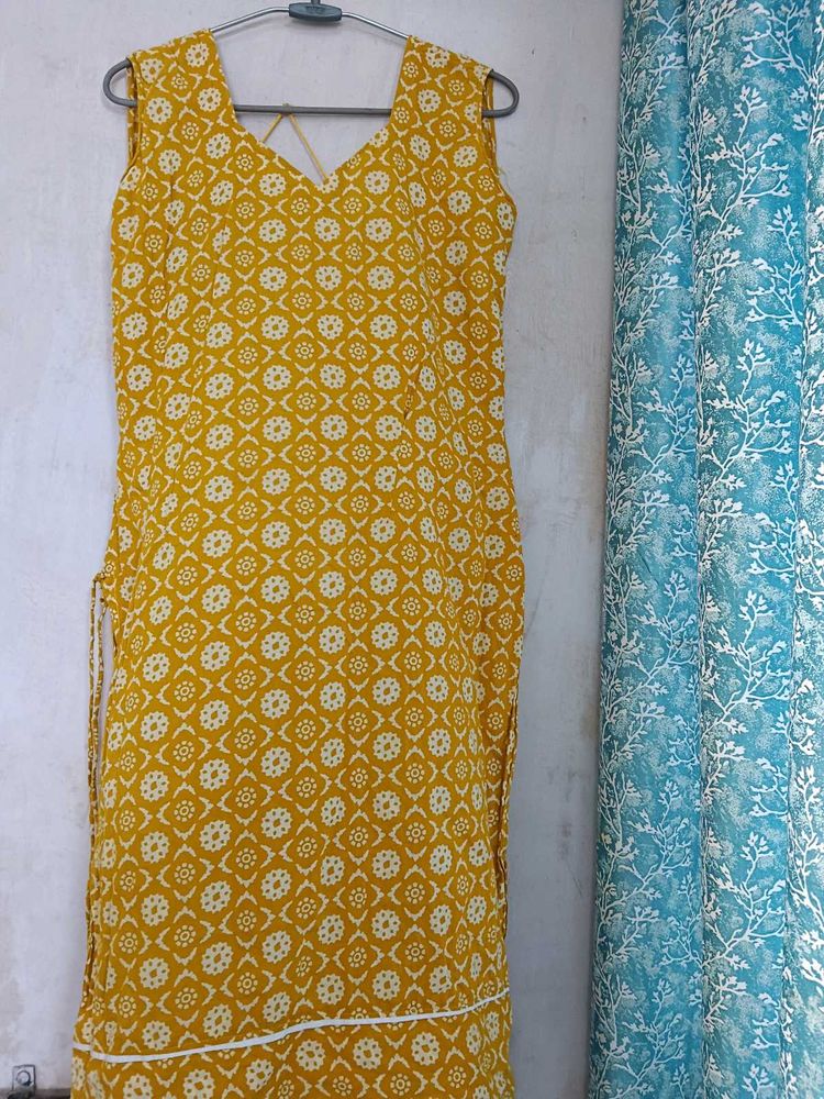 Yellow Printed Kurta pure cotton fabric