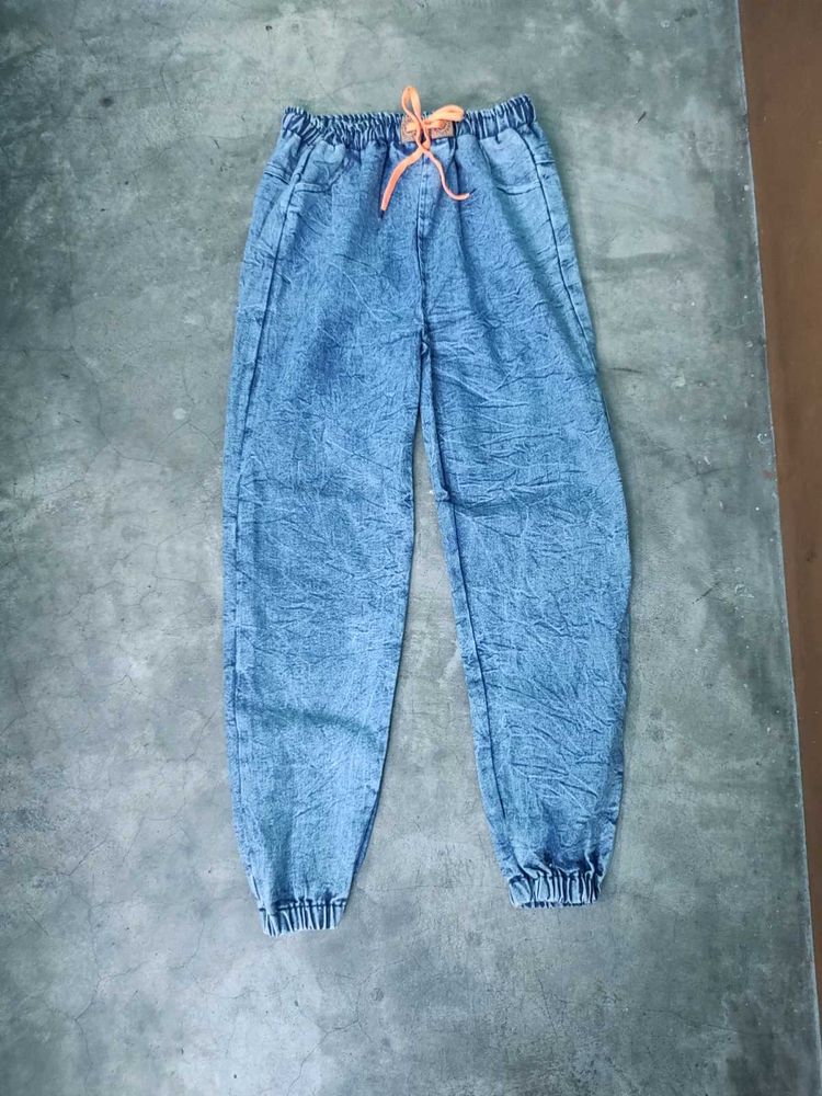 Acid Wash Denim Joggers
