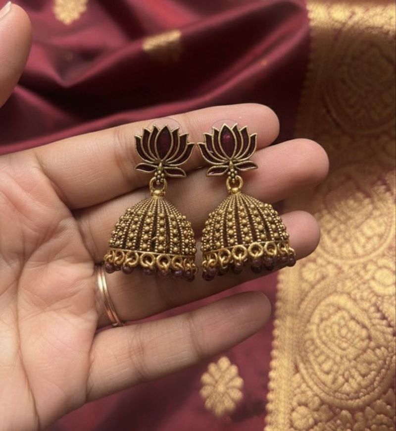 Lotus Jhumka Earrings