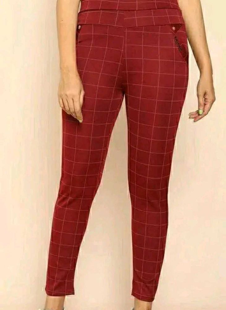 Korean Maroon Jeggings With Pocket