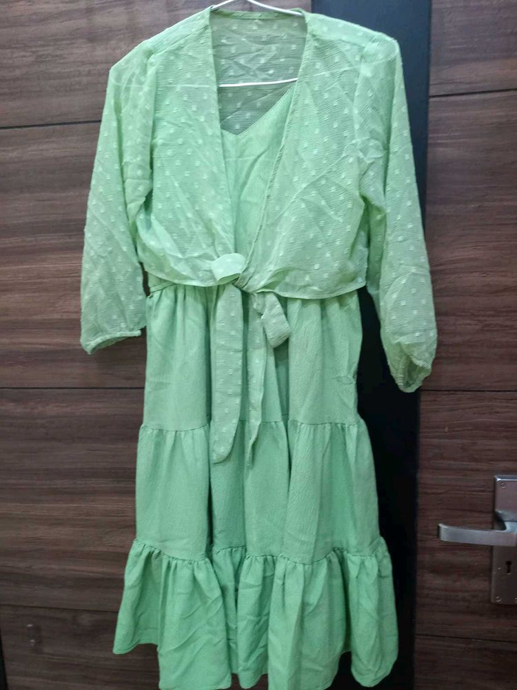 Green Frock With Sheer Shrug