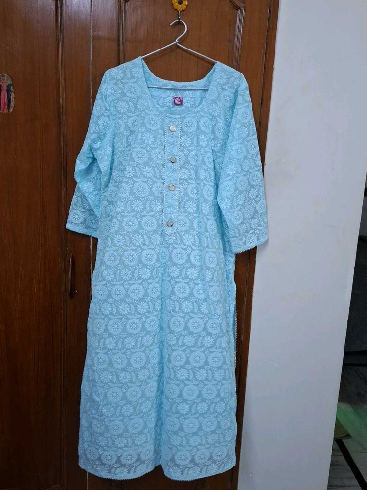 Light Blue Embroidered Kurti